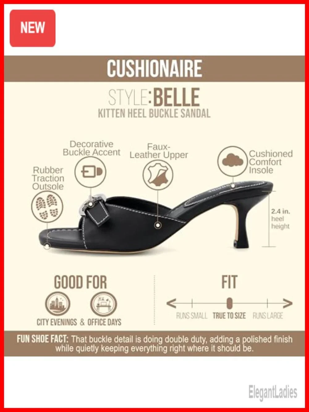 Kitten Heel Mule Sandals - Comfortable Slip-On Dressy Heeled Shoes with Buckle